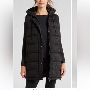 Zella Black Hooded Long Puffy Vest